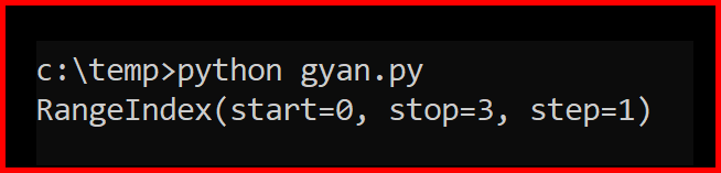 Picture showing the output of index attribute in dataframe in pandas
